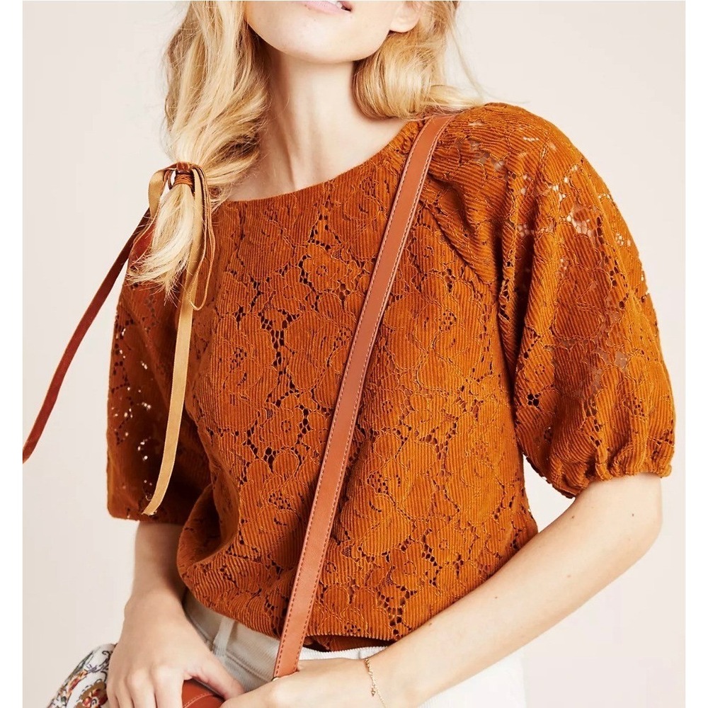 Anthropologie Dolan Norah Floral Corduroy Balloon Sleeve Top S Boho